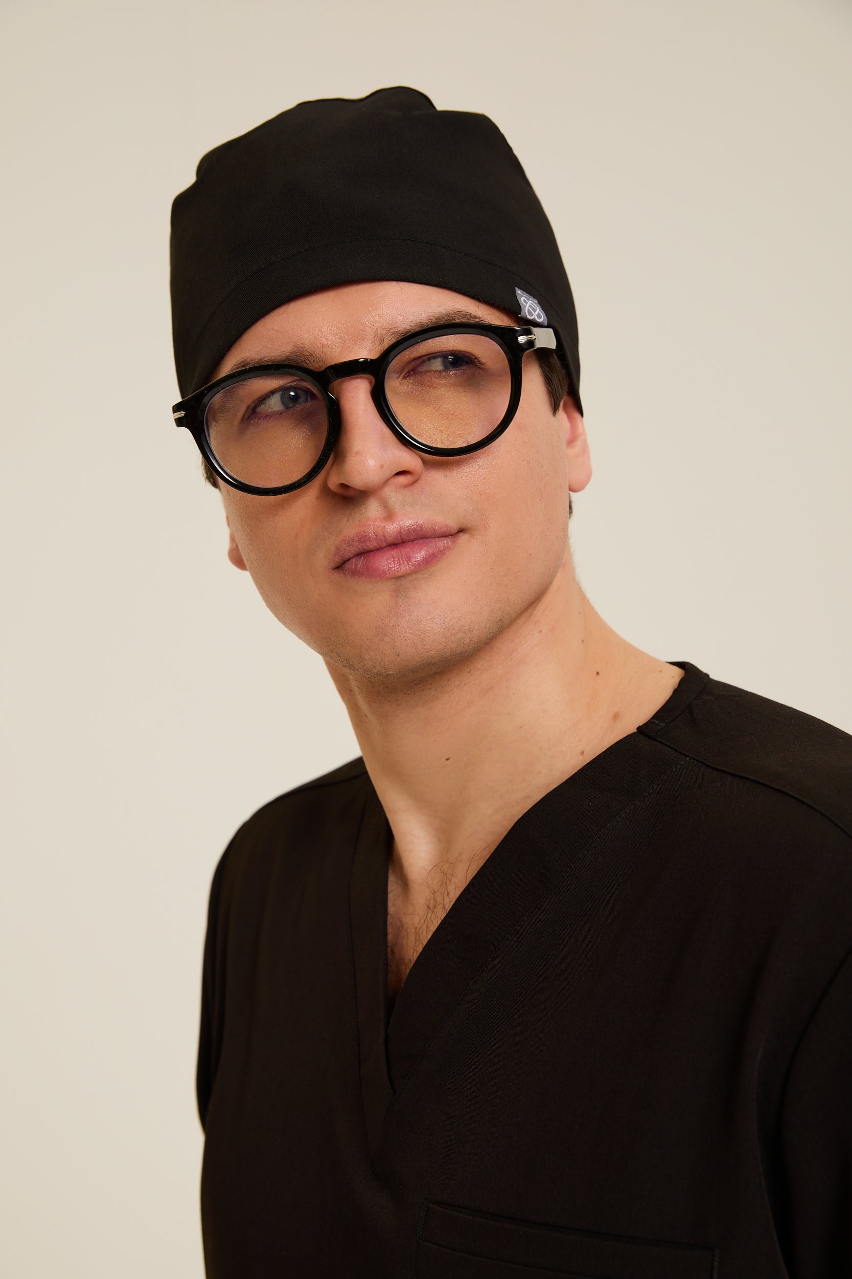 Black medical surgical cap. Black medical scrub cap. Black surgical cap for healthcare professionals
